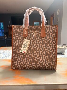 Valentino Orlandi Brown Monogram Logo Tote with Tan Trim *free wallet included!